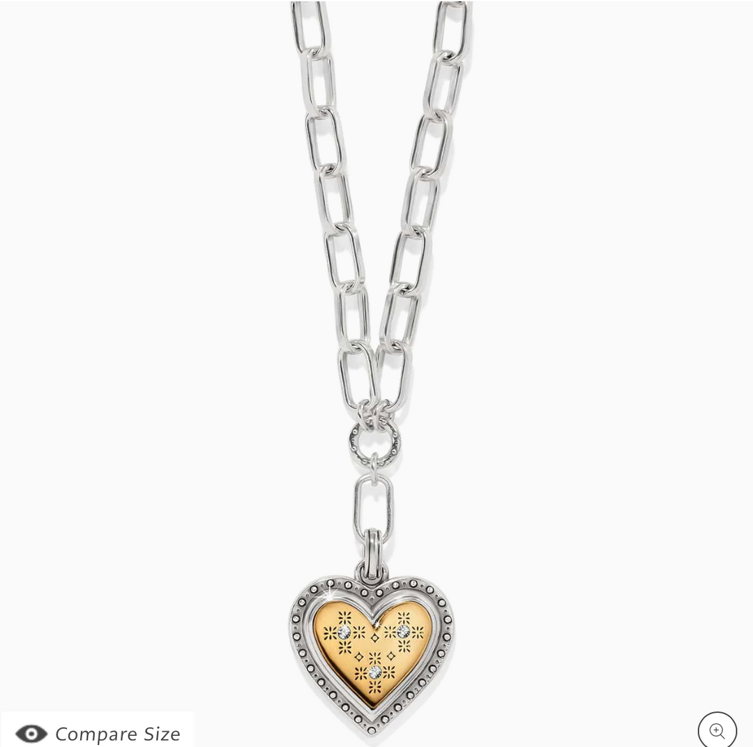 Mosaic Heart Two Tone Necklace Silver-Gold OS
