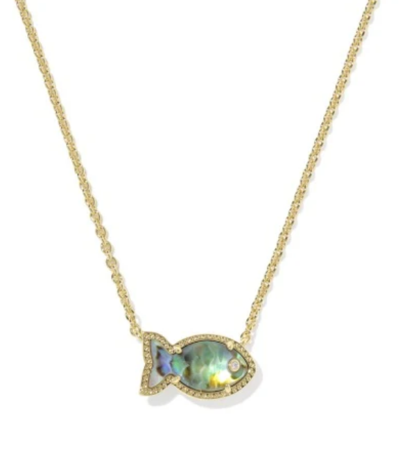 Parker Fish Short Pendant Necklace Abalone Shell Gold