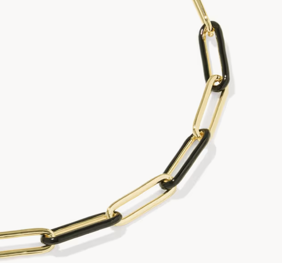 Courtney Enamel Link Necklace Gold Black Enamel