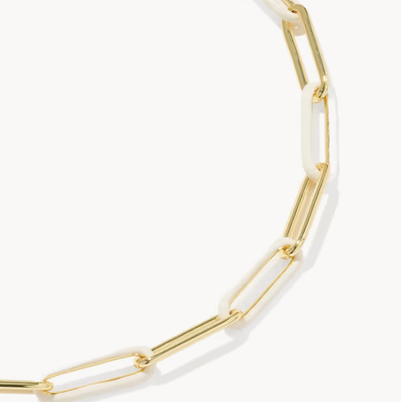 Courtney Enamel Link Necklace Gold White Enamel