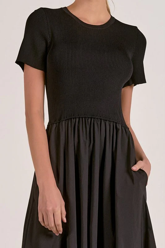 Riley Dress with Knit Bodice and Crisp Skirt Black