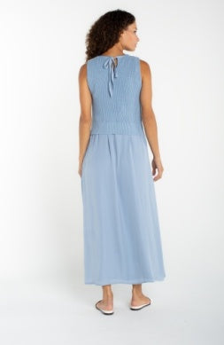 Sleeveless Crew Neck Tie Back Sweater Woven Dress Malibu Blue