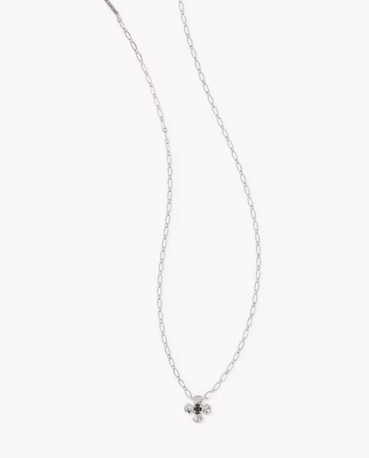 Leanne Short Pendant Necklace Silver Black Granite