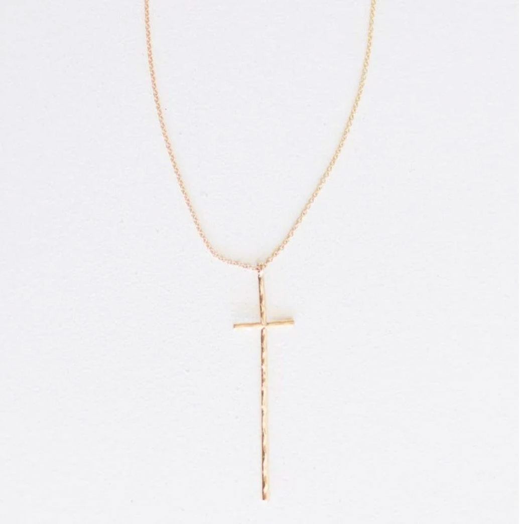 Peyton Hammered Gold Thin Cross 16 in Necklace