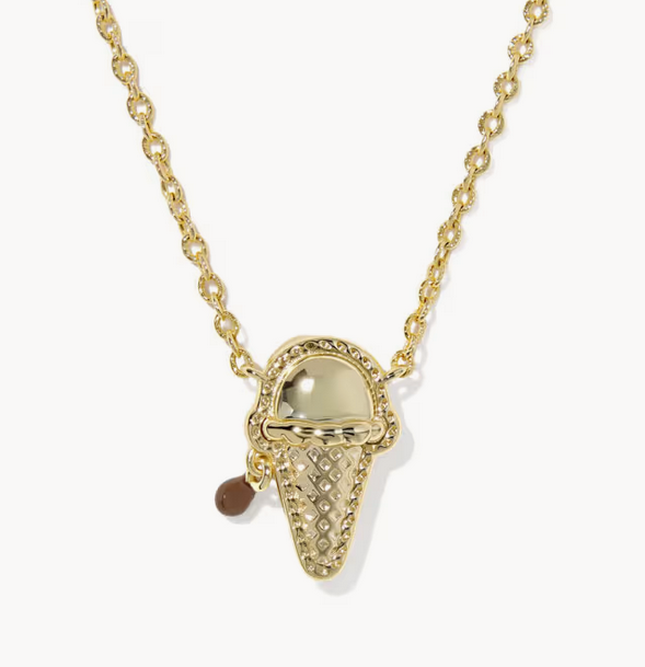 Ice Cream Short Pendant Necklace Brown Magnesite Gold