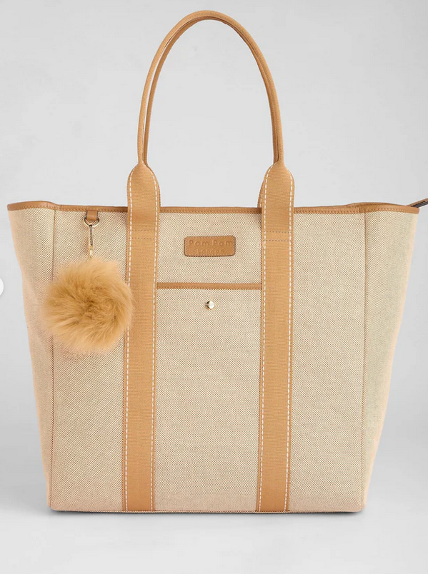 Pom Pom Large Canvas Tote Bag Maple