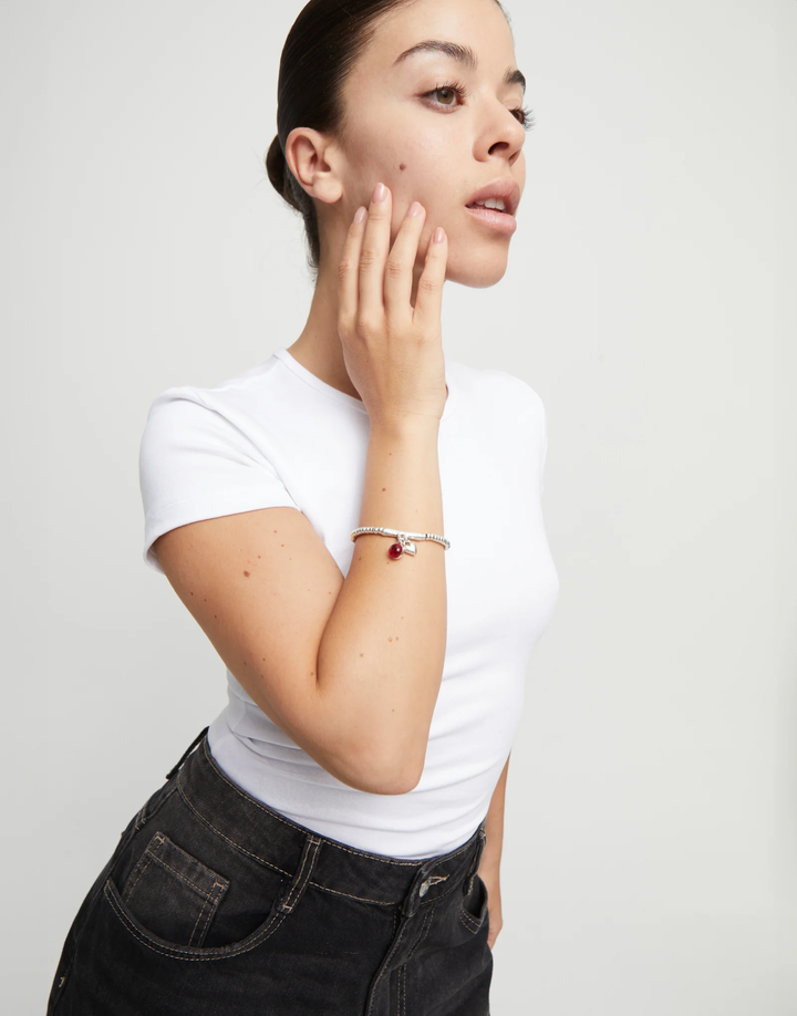 Ser Fascinante Bracelet with Red Murano Glass and Heart Medium