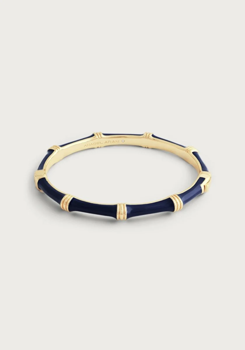 Anabel Aram Bamboo Enameled Hingled Bangle Navy Blue