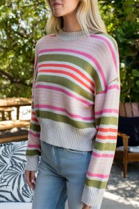 Colorblocked Sweater Kiwi Pink Cream