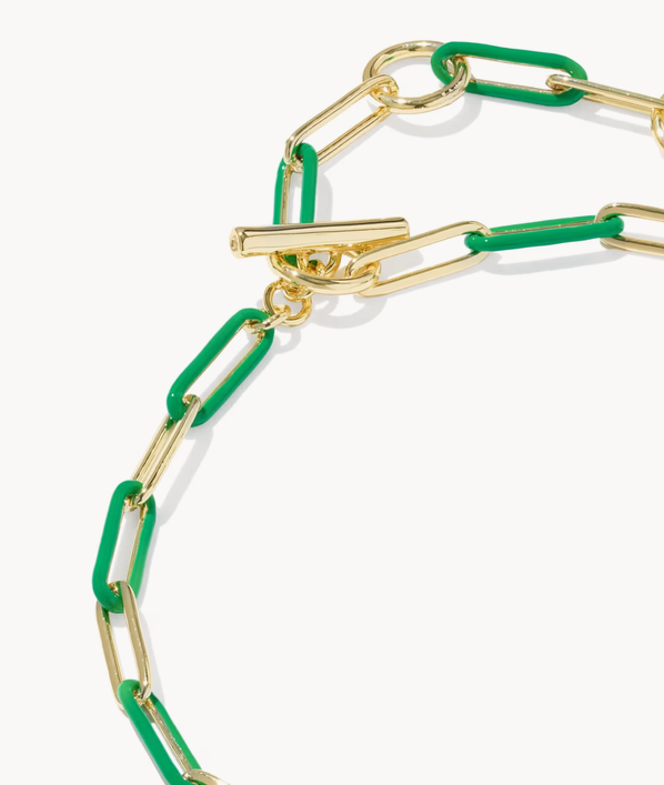 Courtney Enamel Link Bracelet Gold Green Enamel