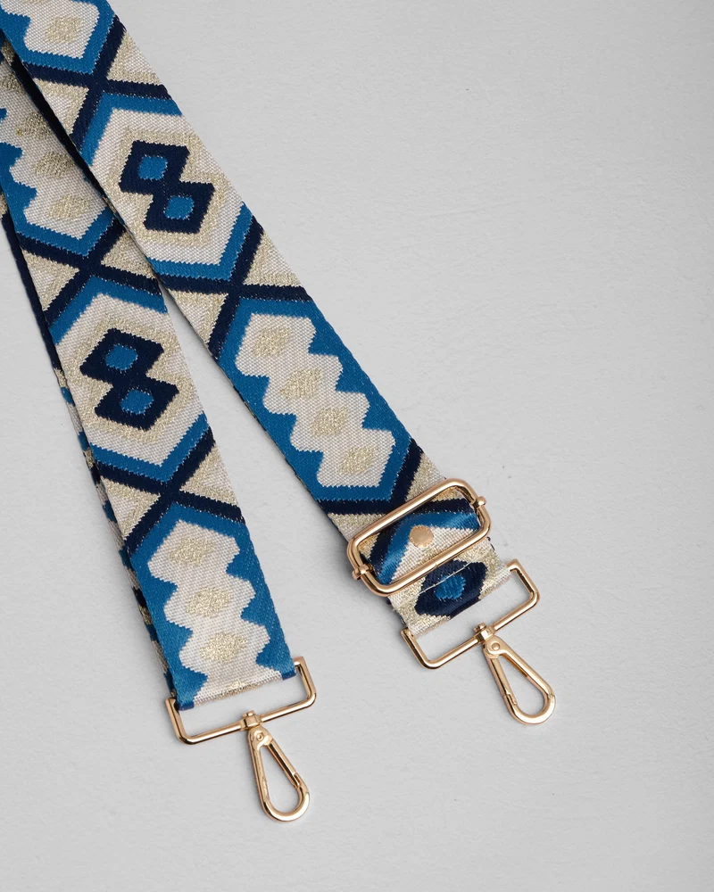 Pom Pom Strap Slate Blue Sparkle Embroidered