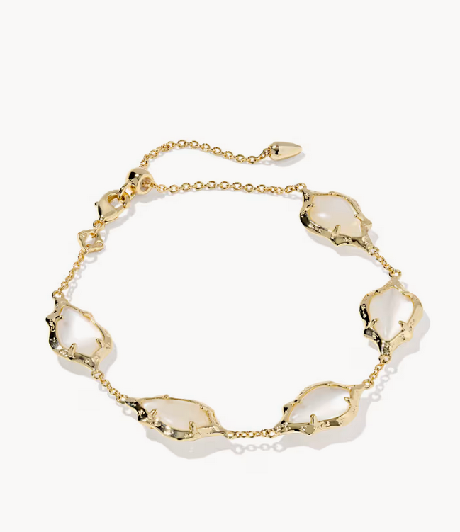 Adriana Scallop Frame Delicate Chain Bracelet Mother of Pearl Gold
