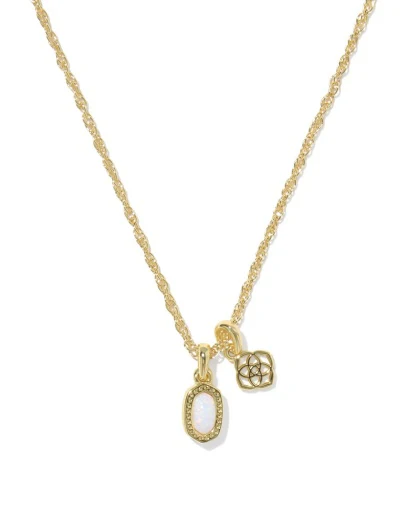 Mini Elisa Dira Necklace Bright White Opal Gold