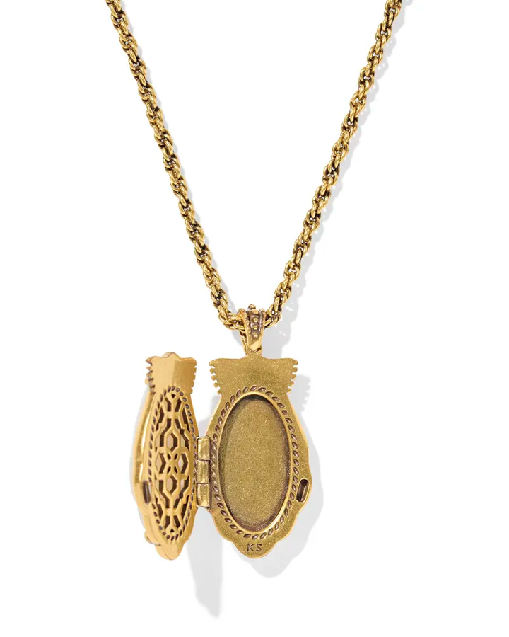 Alexa Locket Pendant Necklace Ivory MOP Vintage Gold