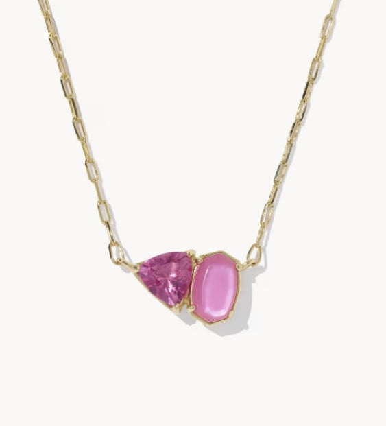 Tatum Short Pendant Necklace Azalea Pink Mix Gold