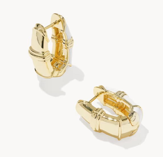 Courtney Enamel Huggie Earrings Gold White Enamel