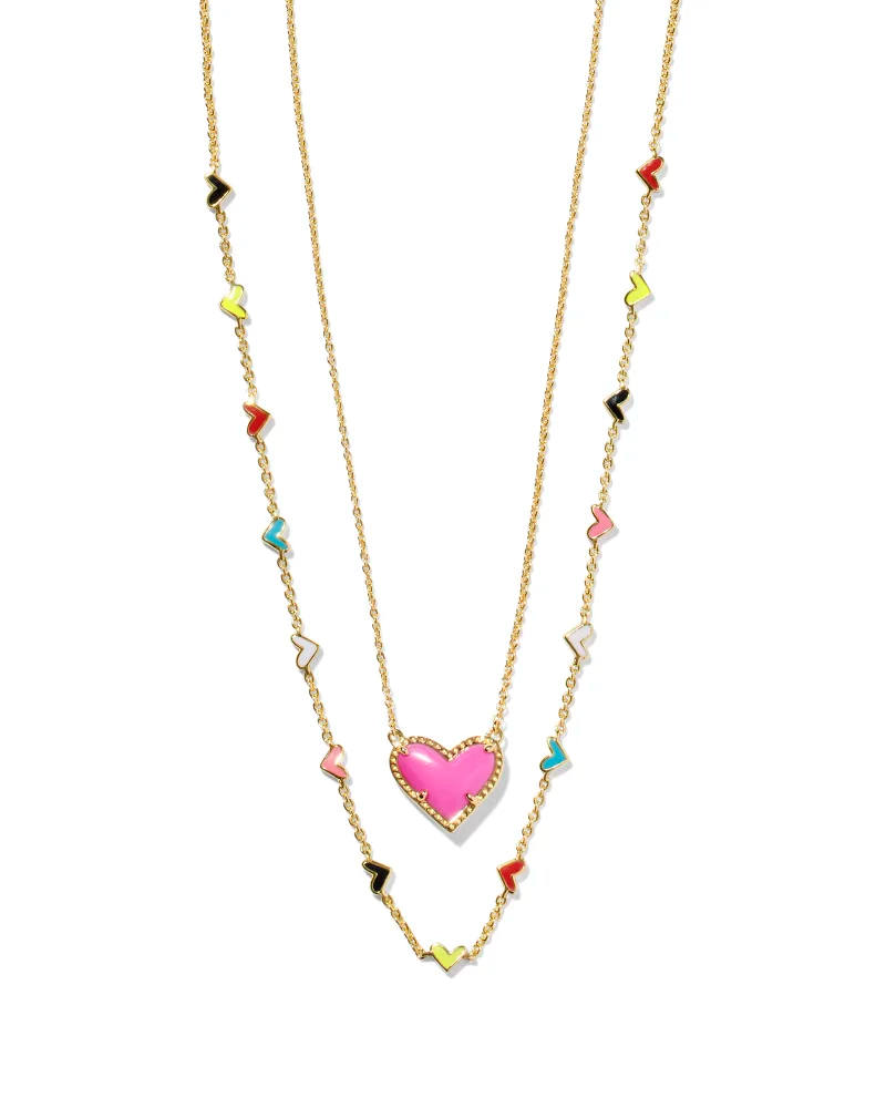 Ari Haven Heart Necklace Gift Set Gold Neon Pink