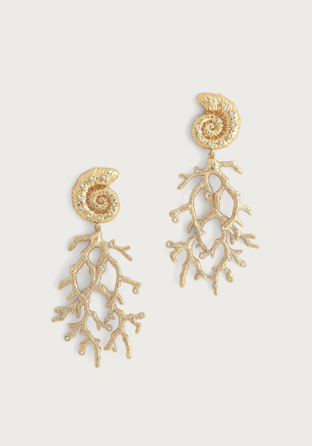Anabel Aram Shell with Coral Drop Earrings Gold
