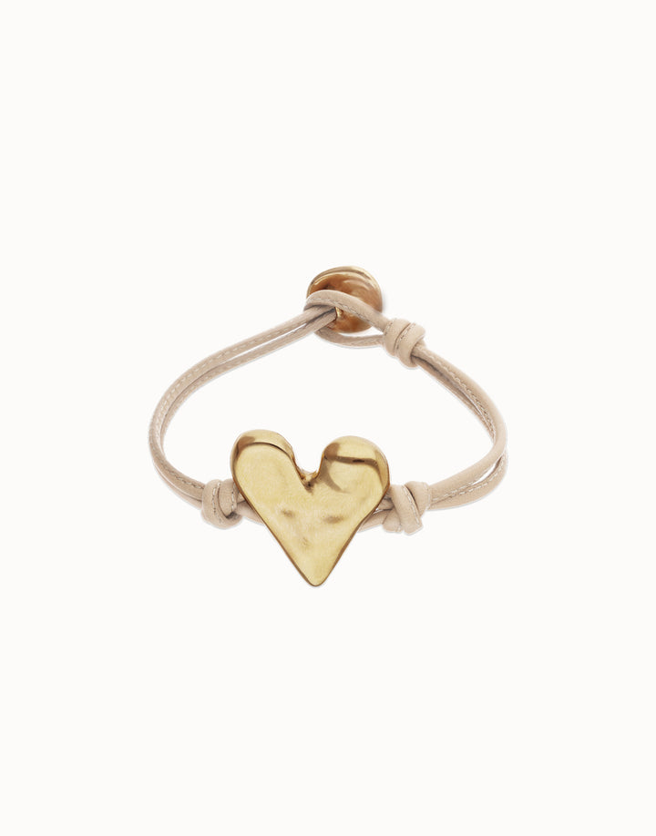 Palpito Beat Camel Leather with Gold Heart Bracelet Medium