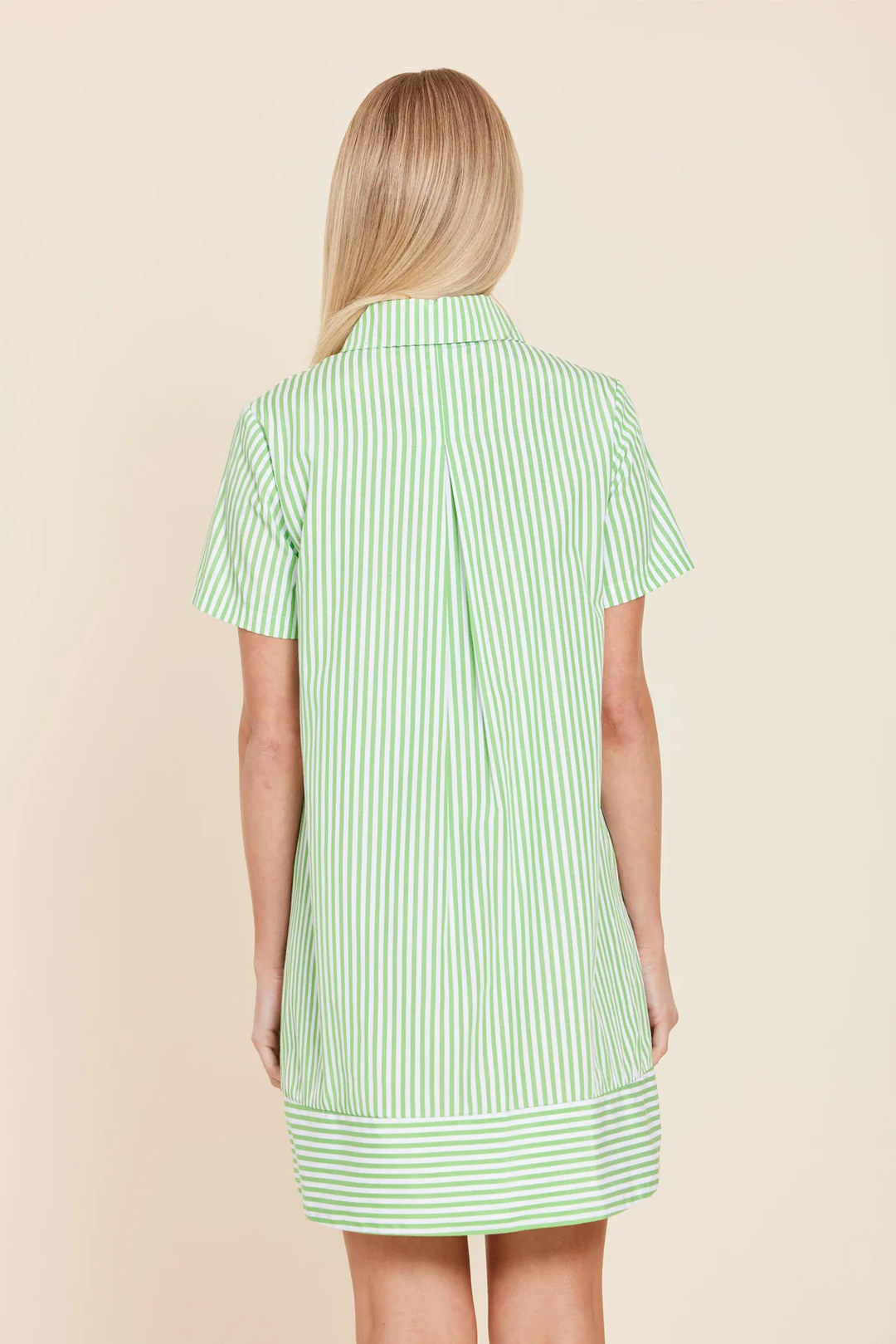 Striped Poplin Shift Dress with Pockets Green/White