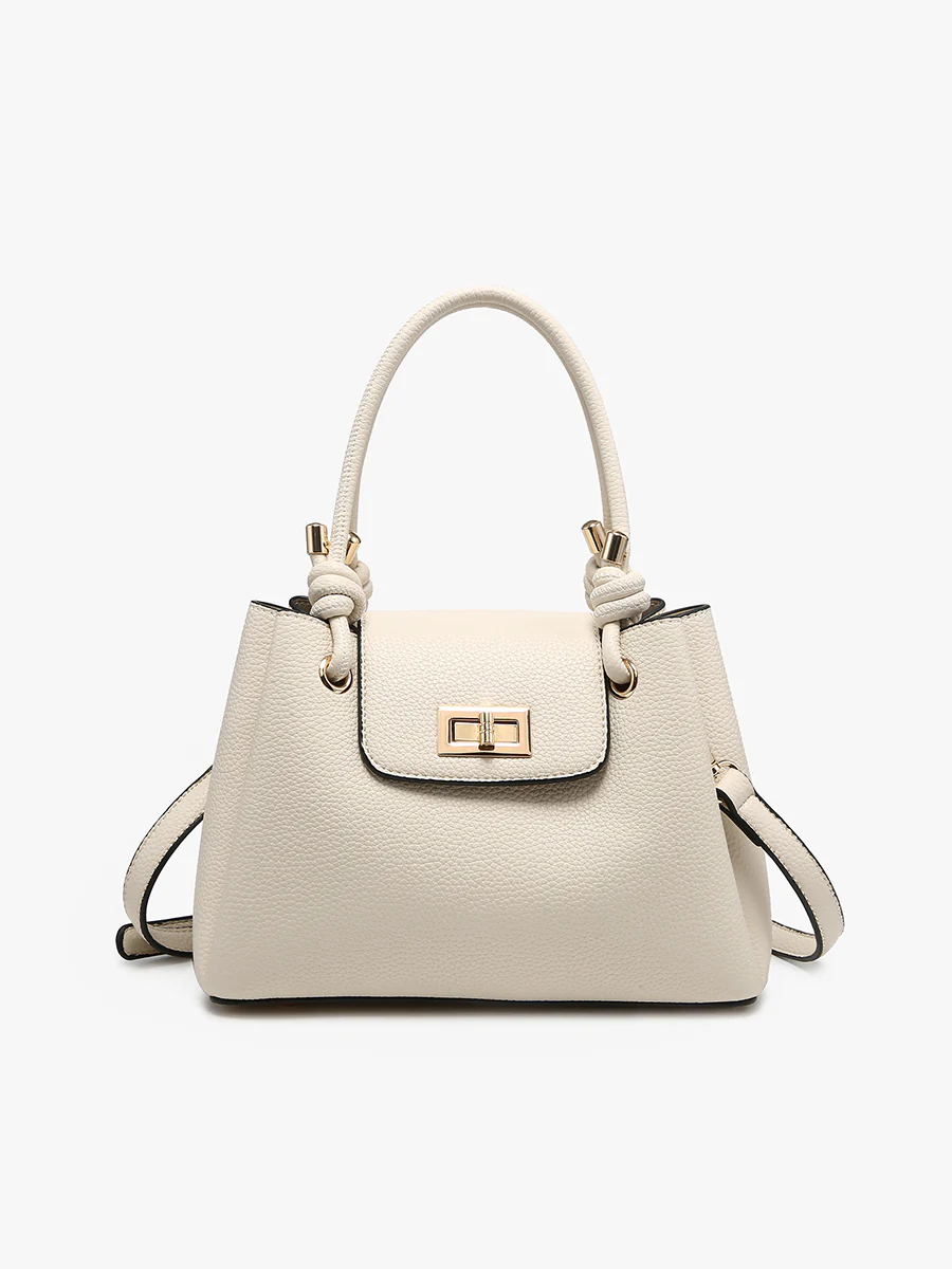 Zoey 3-Compartment Twist-Lock Satchel in Ivory