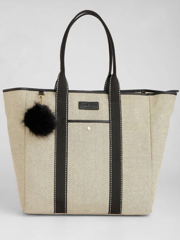 Pom Pom Large Canvas Tote Bag Black
