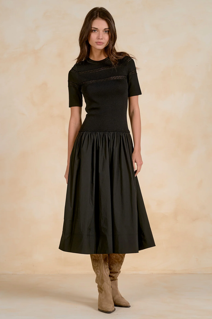 Black Midi Dress w/Knit Short Sleeve Top