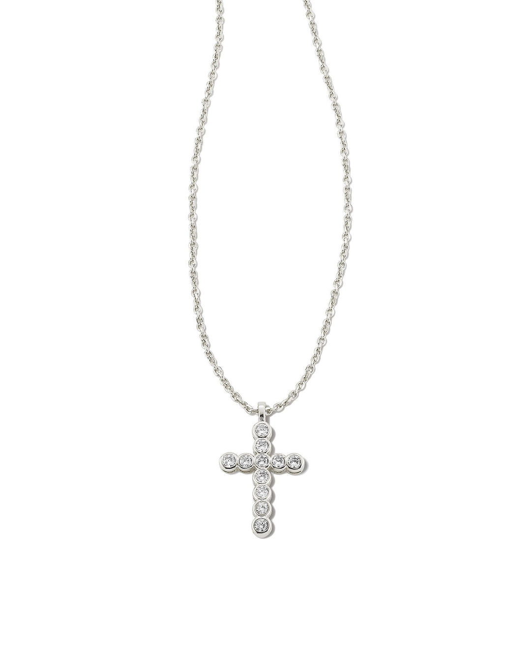 Cross Crystal Pendant Necklace Silver White Crystal