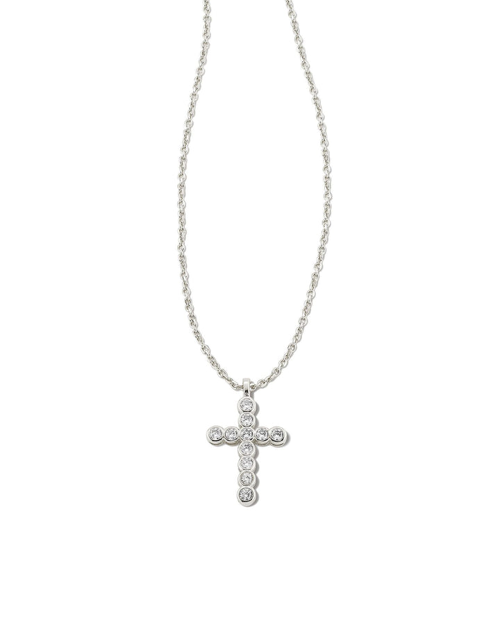 Cross Crystal Pendant Necklace Silver White Crystal