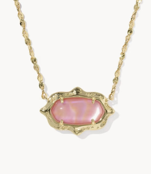 Elisa Scallop Frame Short Pendant Necklace Light Pink Iridescent Abalone Gold