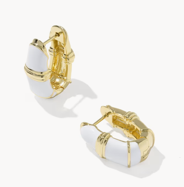 Courtney Enamel Huggie Earrings Gold White Enamel