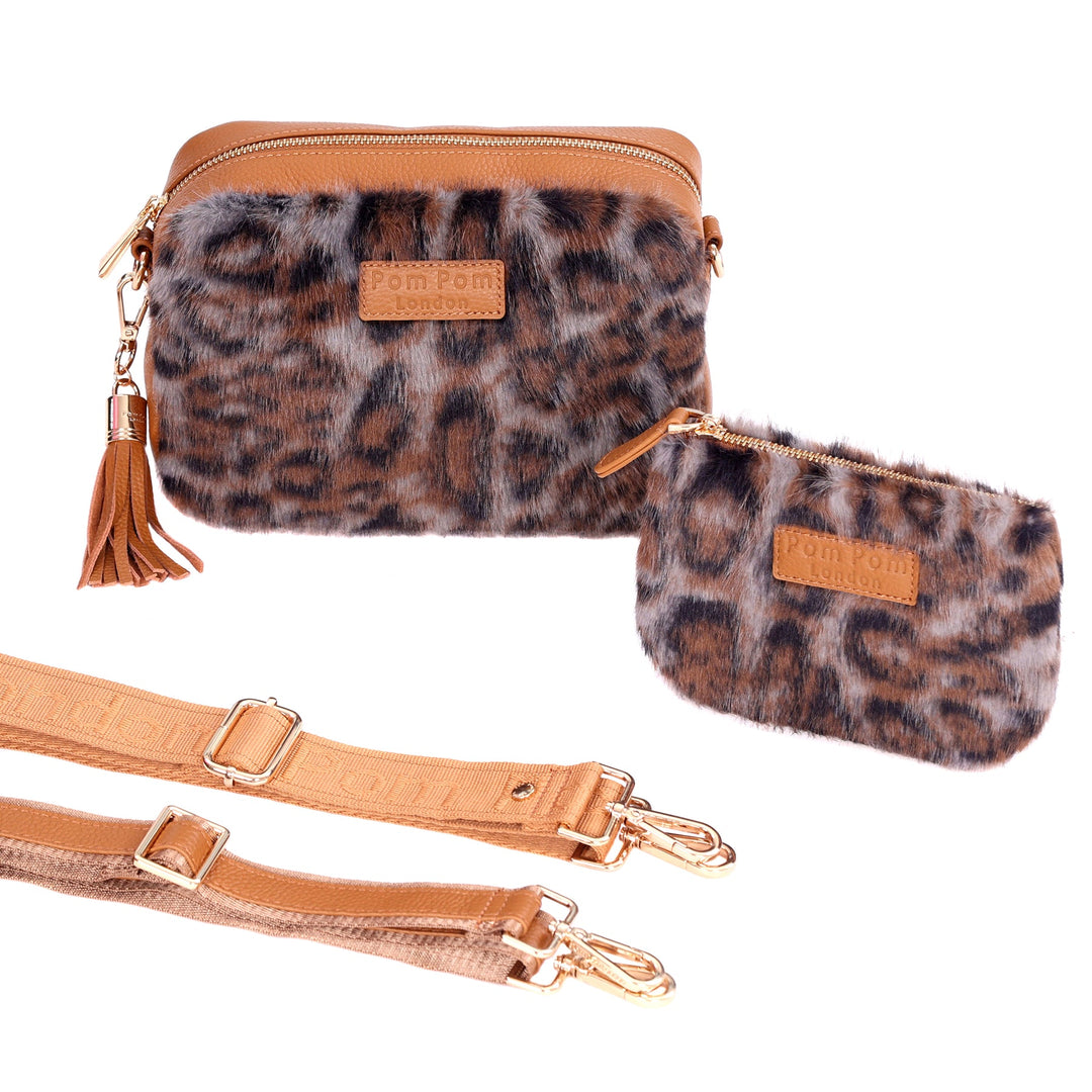 Pom Pom London City Bag Leopard Print Faux Fur Maple Bundle NO SUBSTITUTIONS