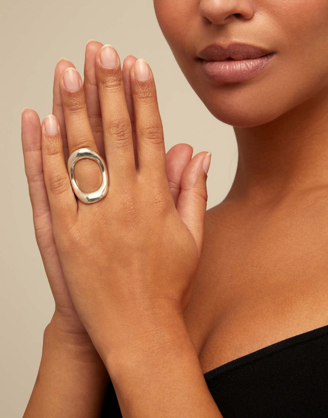 THE ONE Ring Silver Oval Circle Size 8