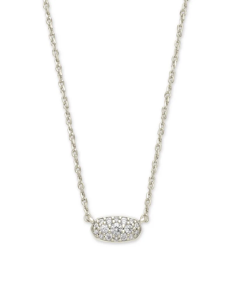 Grayson Crystal Pendant Necklace Rhodium Metal White CZ