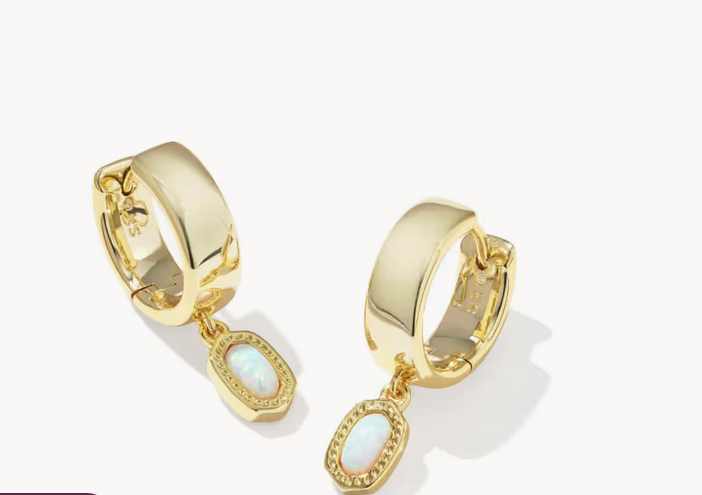 Mini Ellie Wide Huggie Earrings Bright White Opal Gold