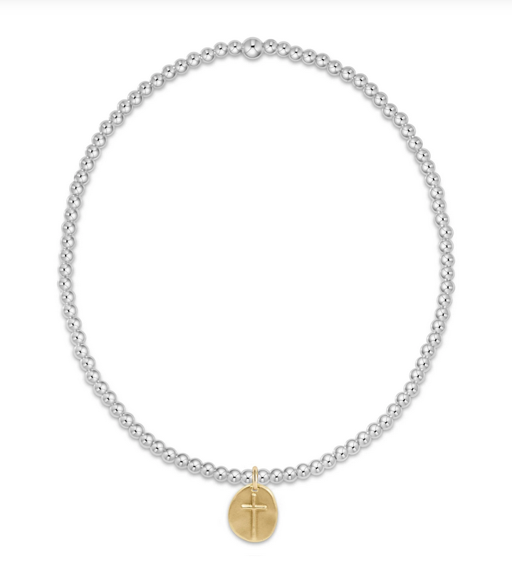 Classic Sterling Mixed Metal 2mm Bead Bracelet - Inspire Small Gold Charm