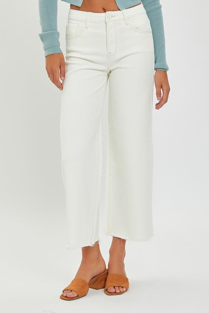 Tummy Control High Rise- Crop Wide Pants Cream