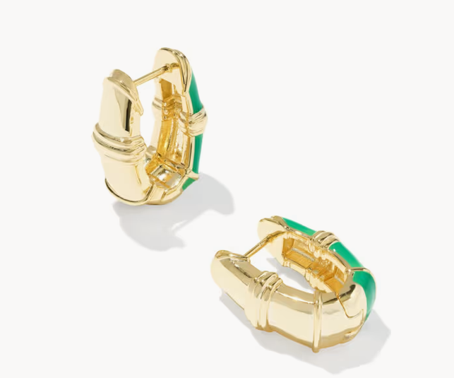 Courtney Enamel Huggie Earrings Gold Green Enamel