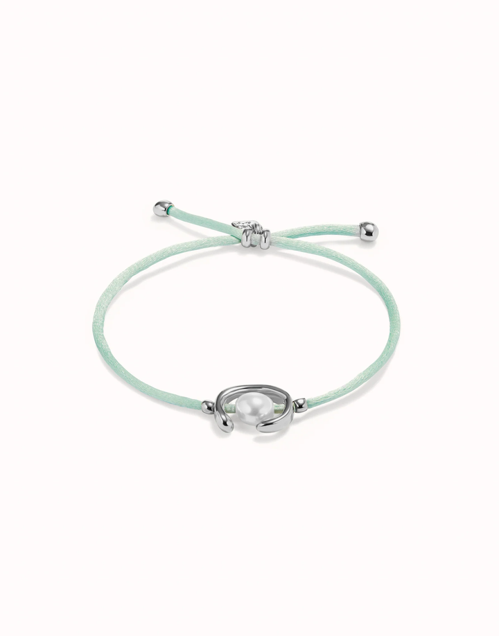 Ser Diferente Aqua Green Cord Silver w/Pearl Bracelet