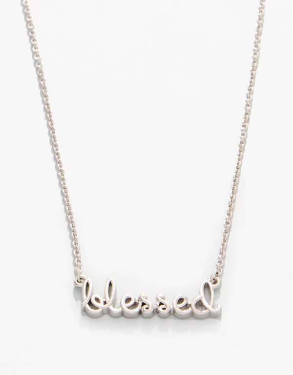 SLV Necklace 18" Blessed/Script Silver