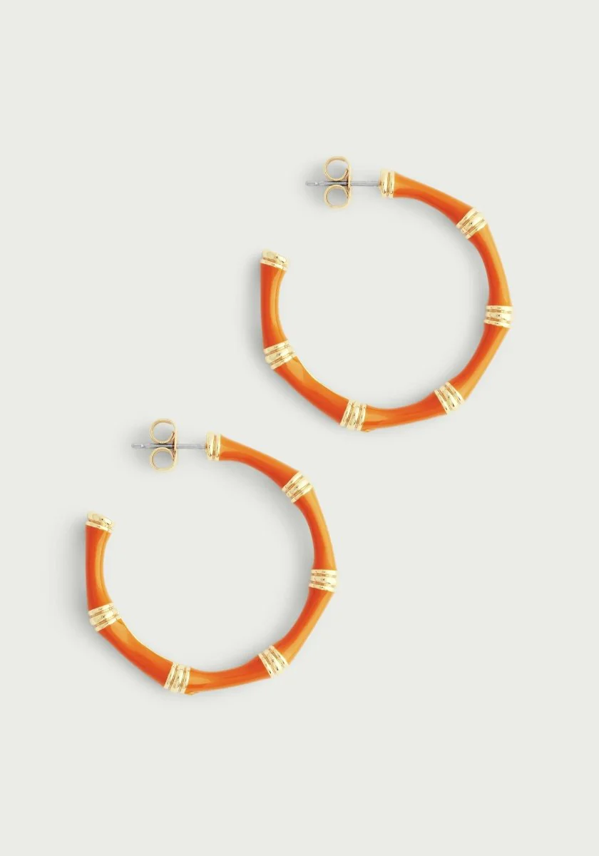 Anabel Aram Bamboo Enameled Hoop Earrings Clementine