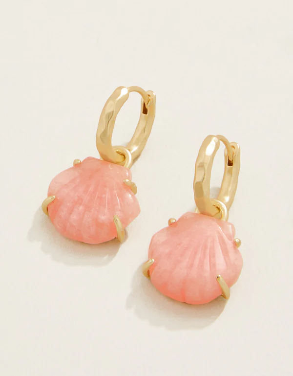Carved Shell Convertible Hoop Earrings Coral