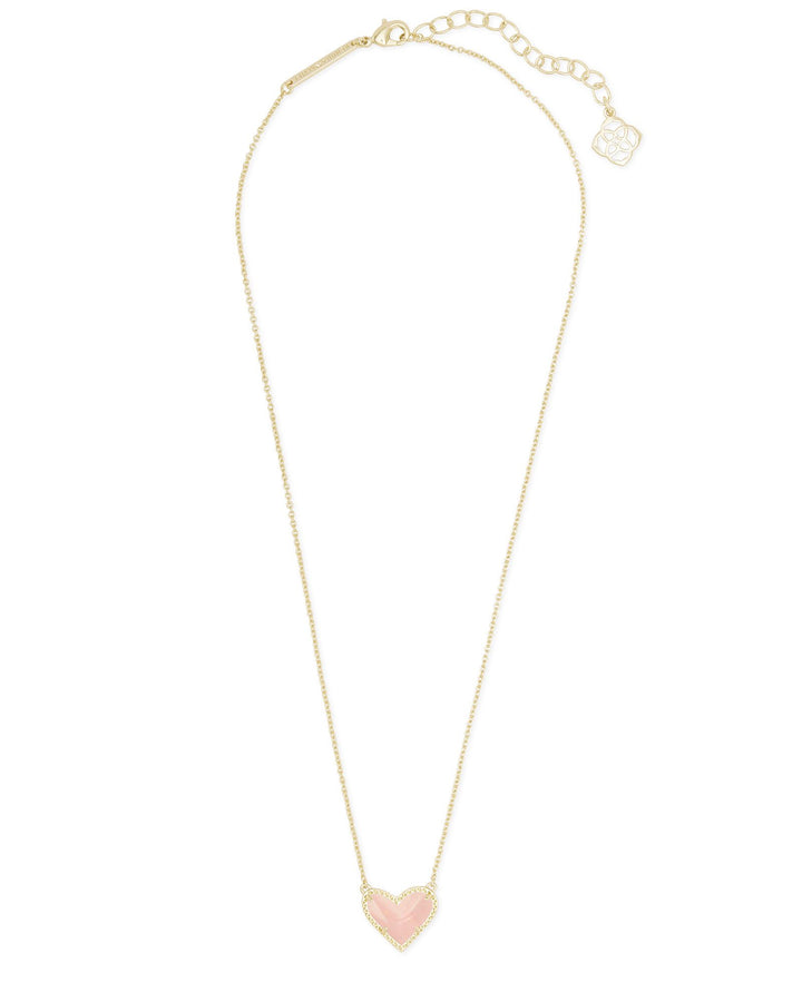 Ari Heart Short Pendant Necklace Rose Quartz Gold