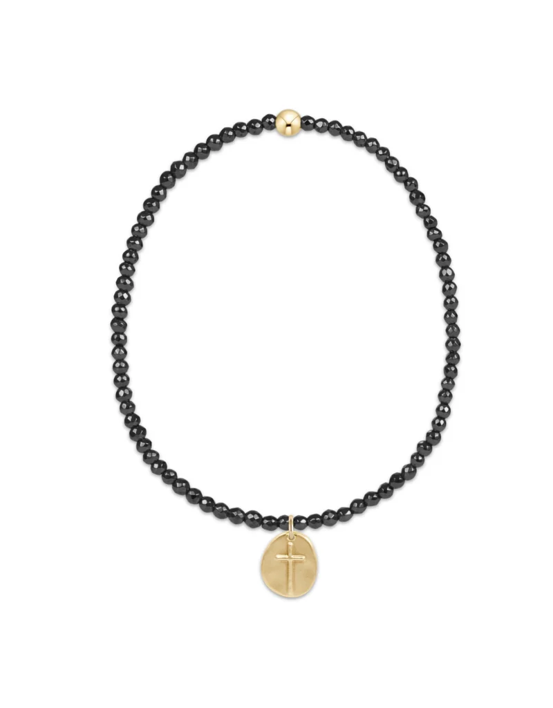 Faceted Hematite 2mm Bead Bracelet Inspire Small Gold Charm
