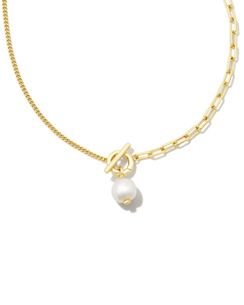 Leighton Convertible Pearl Chain Necklace in White Pearl Gold