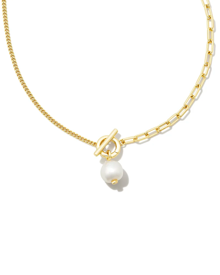 Leighton Convertible Pearl Chain Necklace in White Pearl Gold