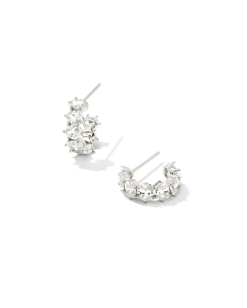 Cailin Crystal Huggie Earrings White CZ Silver