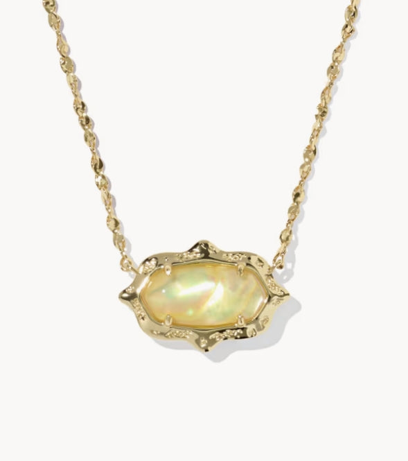Elisa Scallop Frame Short Pendant Necklace Yellow Iridescent Abalone Gold