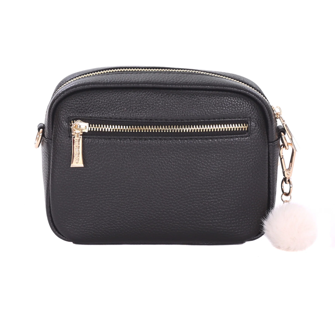 Pom Pom London Original Faux Fleece & Leather Bag Black