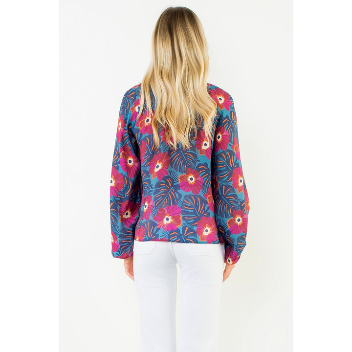 Long Sleeve Blue Flowy Flower Top